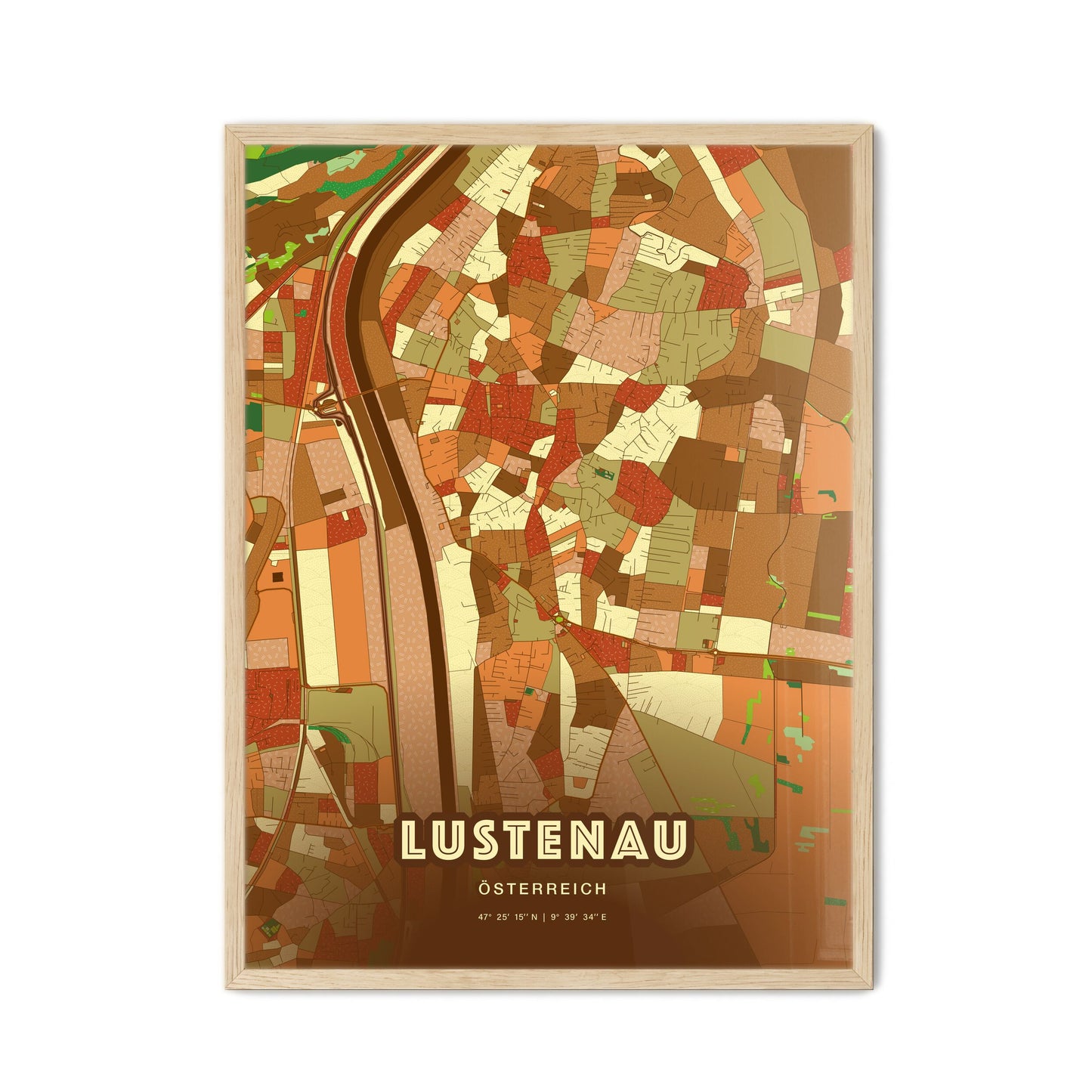 Colorful LUSTENAU AUSTRIA Fine Art Map Farmhouse