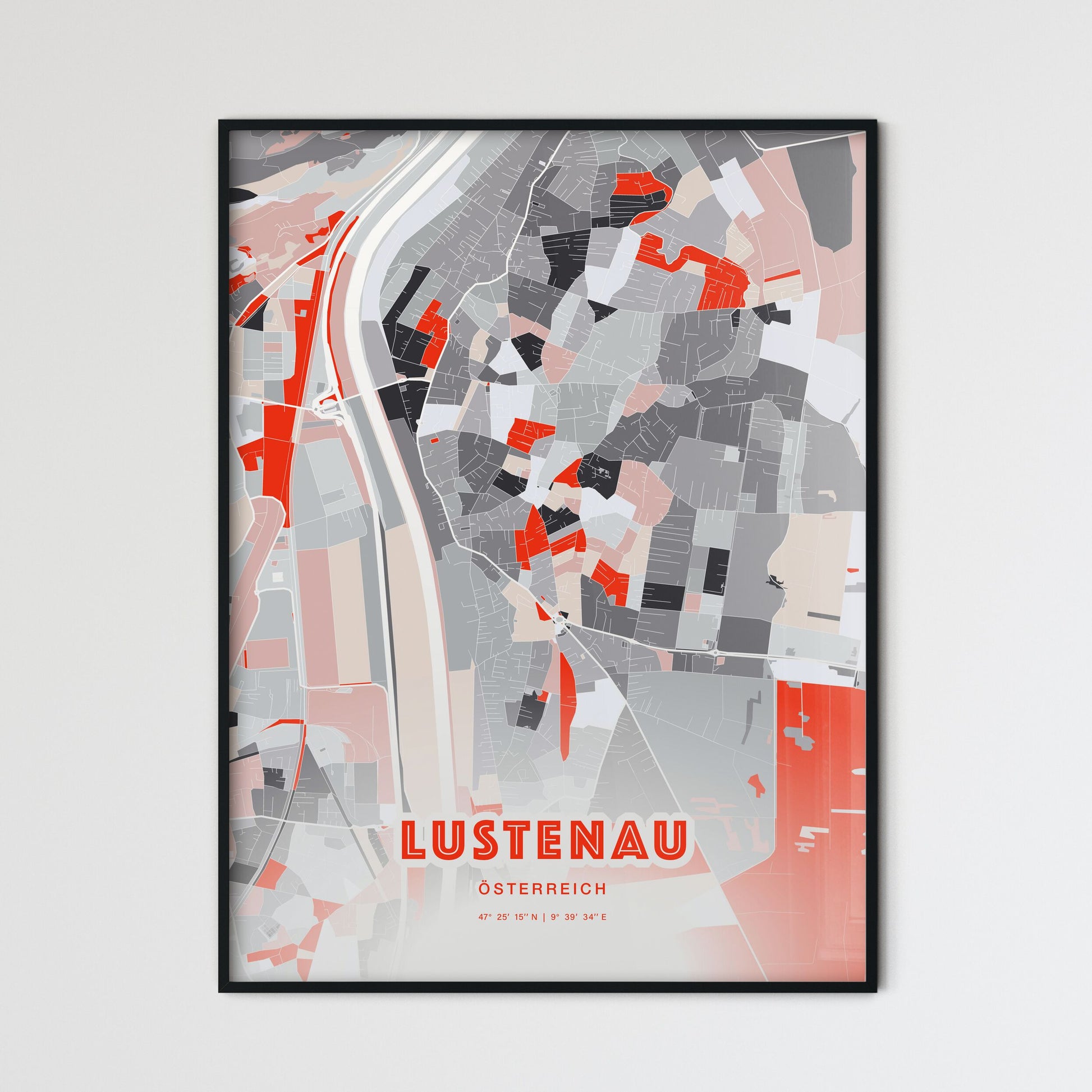 Colorful LUSTENAU AUSTRIA Fine Art Map Modern