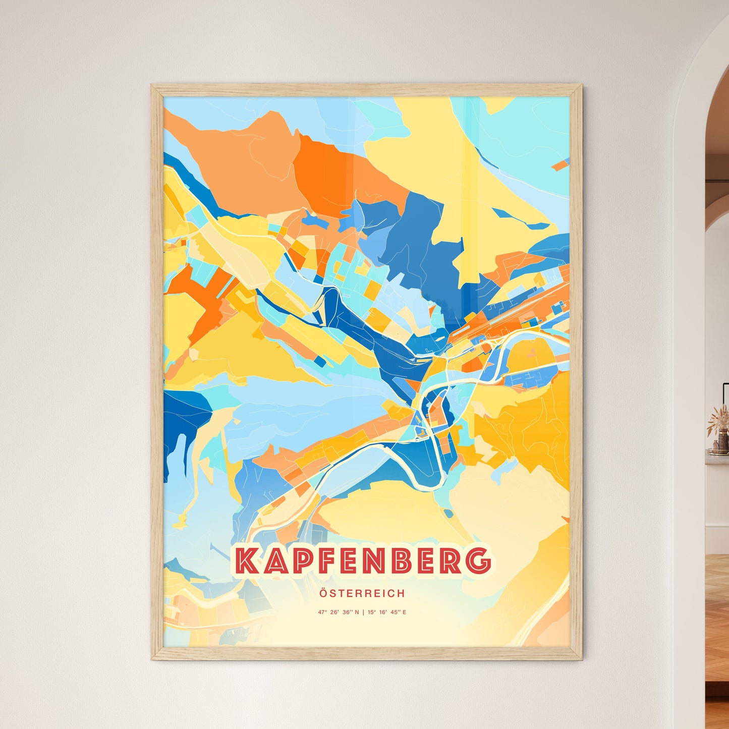 Colorful KAPFENBERG AUSTRIA Fine Art Map Blue Orange