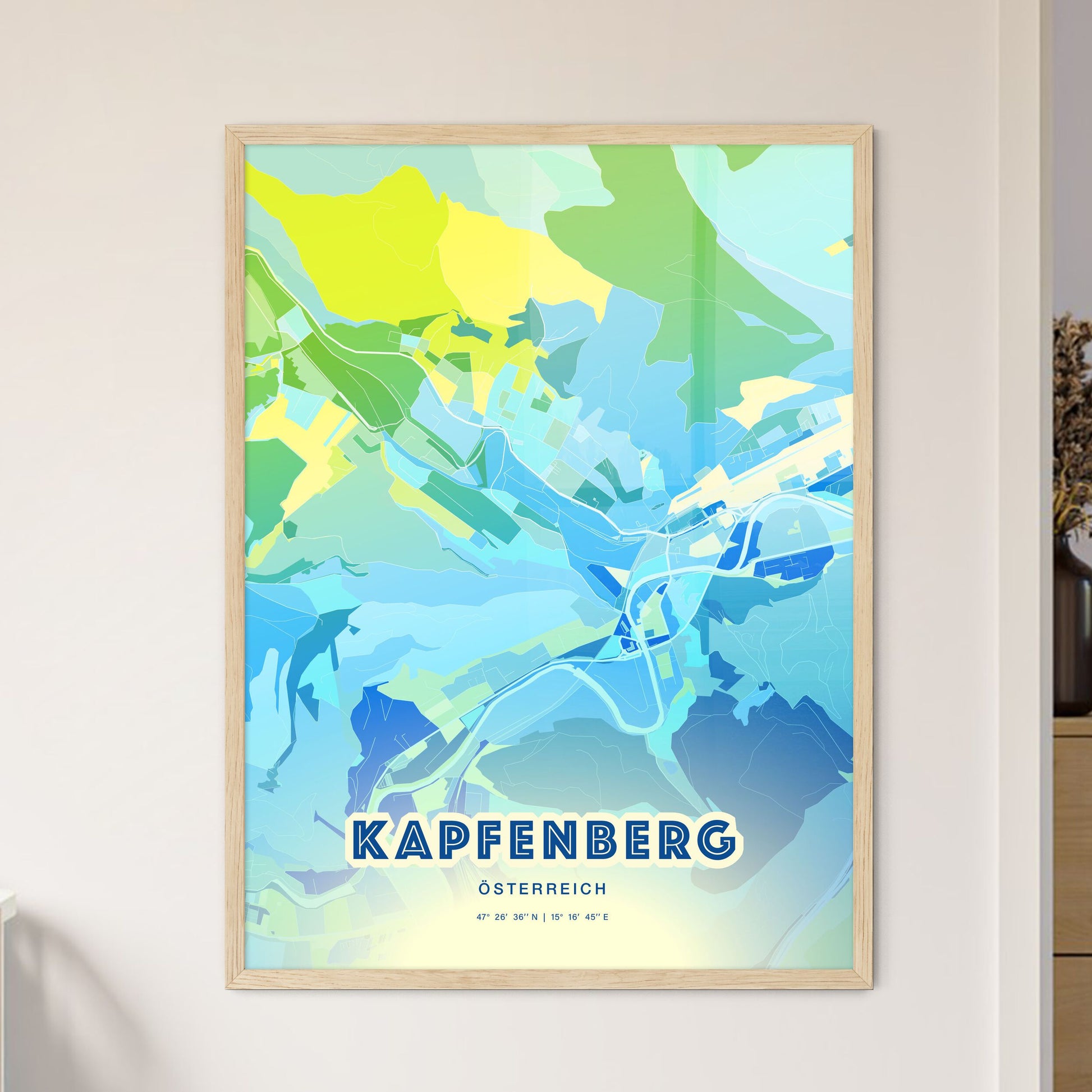 Colorful KAPFENBERG AUSTRIA Fine Art Map Cool Blue