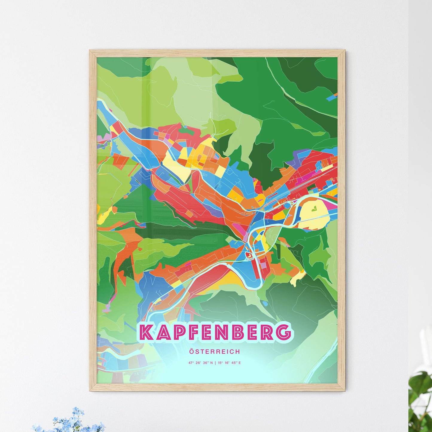 Colorful KAPFENBERG AUSTRIA Fine Art Map Crazy Colors