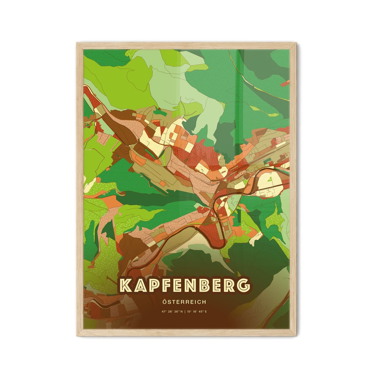 Colorful KAPFENBERG AUSTRIA Fine Art Map Farmhouse