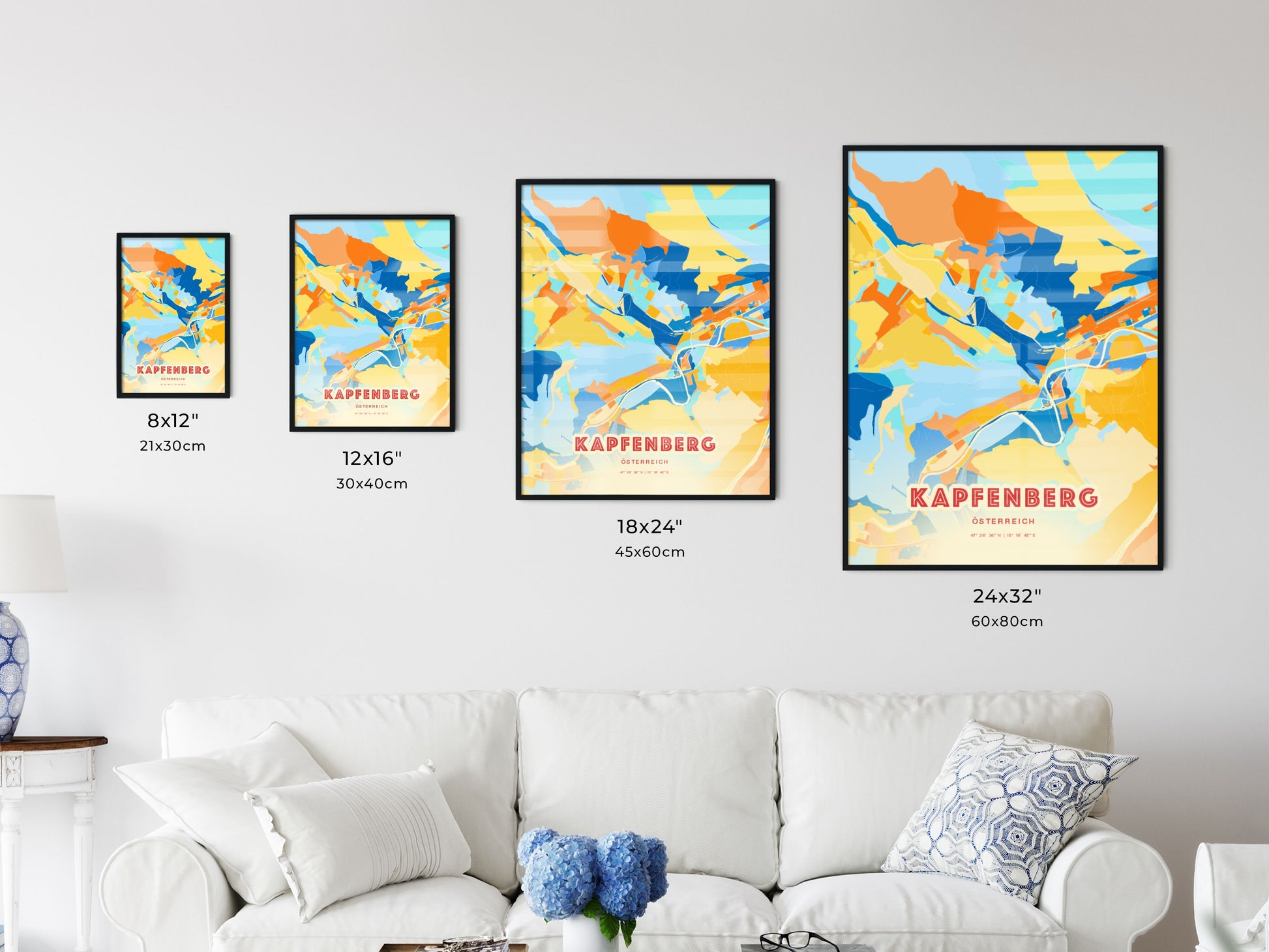 Colorful KAPFENBERG AUSTRIA Fine Art Map Blue Orange