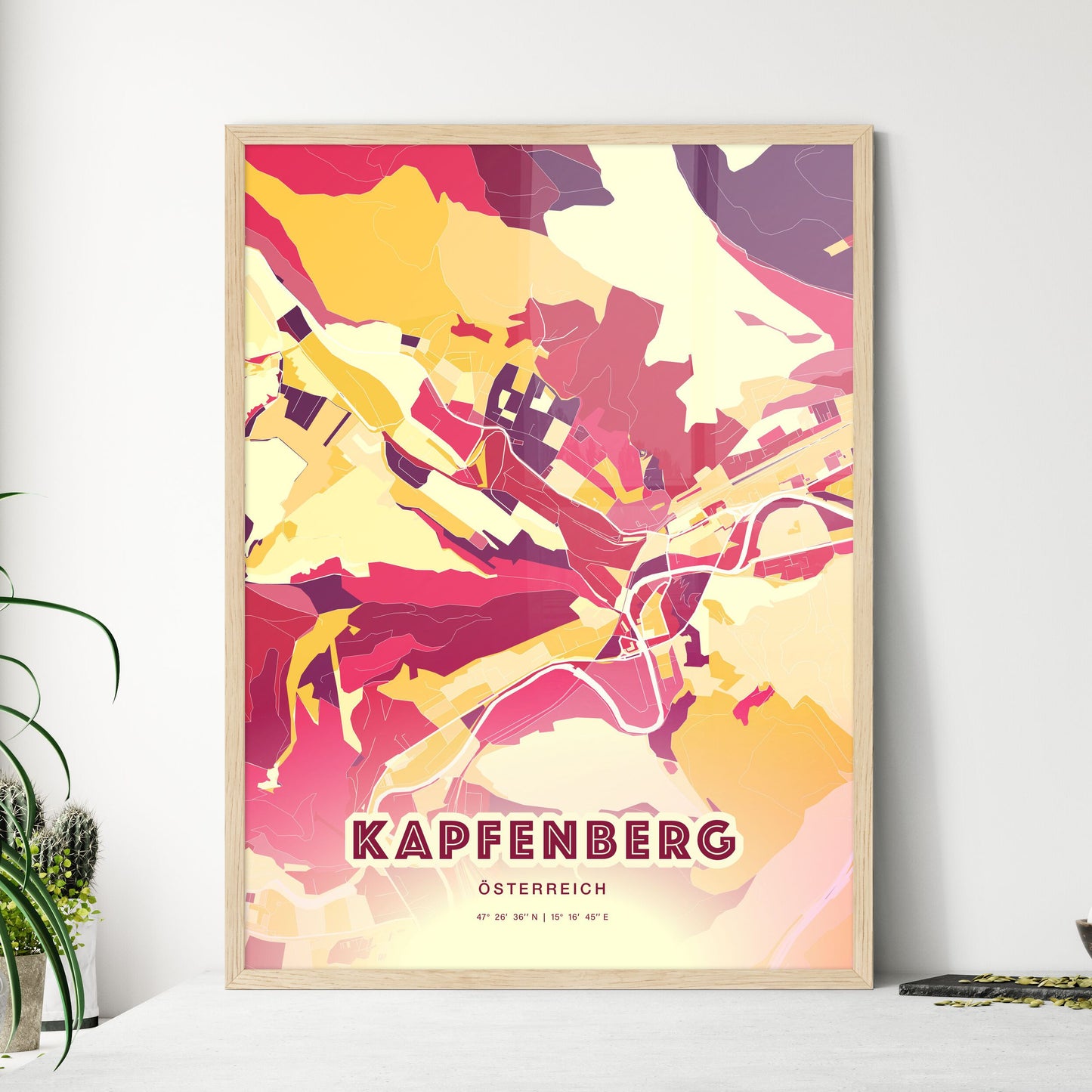 Colorful KAPFENBERG AUSTRIA Fine Art Map Hot Red