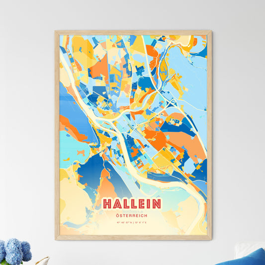 Colorful HALLEIN AUSTRIA Fine Art Map Blue Orange