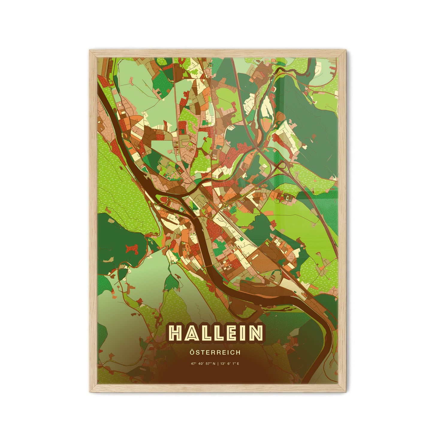 Colorful HALLEIN AUSTRIA Fine Art Map Farmhouse