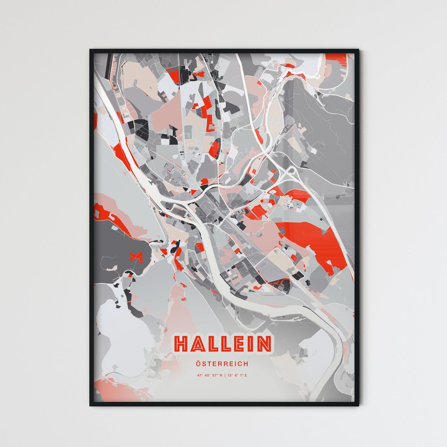 Colorful HALLEIN AUSTRIA Fine Art Map Modern