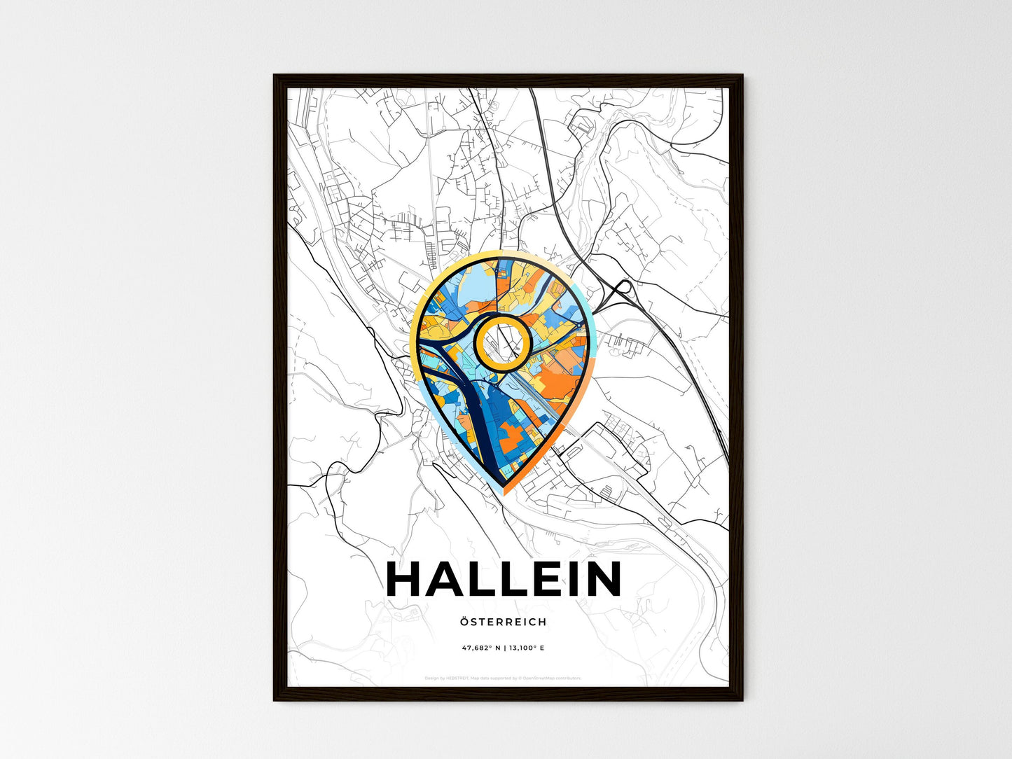 Hallein Austria wedding art map with pointer icon