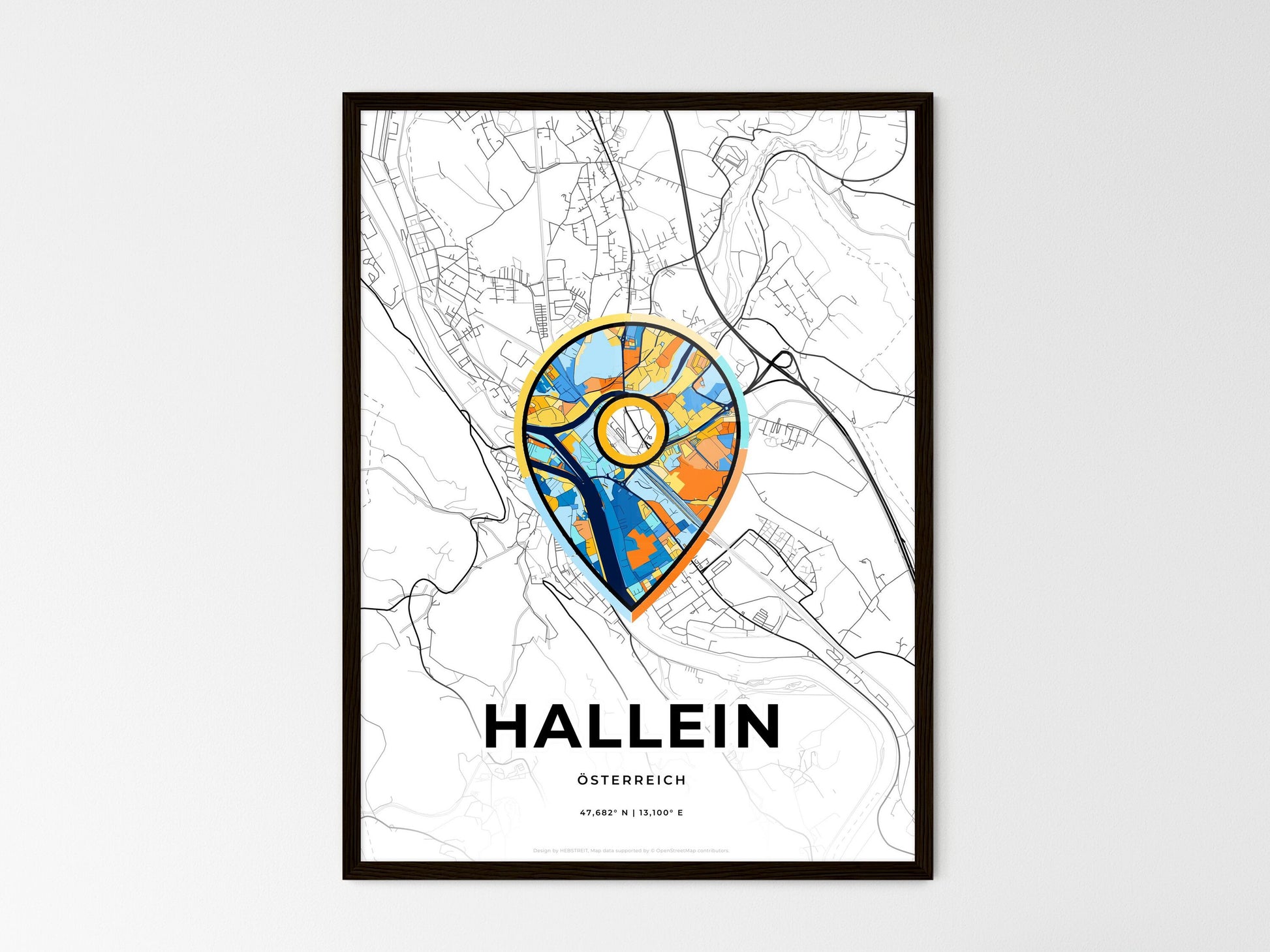 Hallein Austria wedding art map with pointer icon