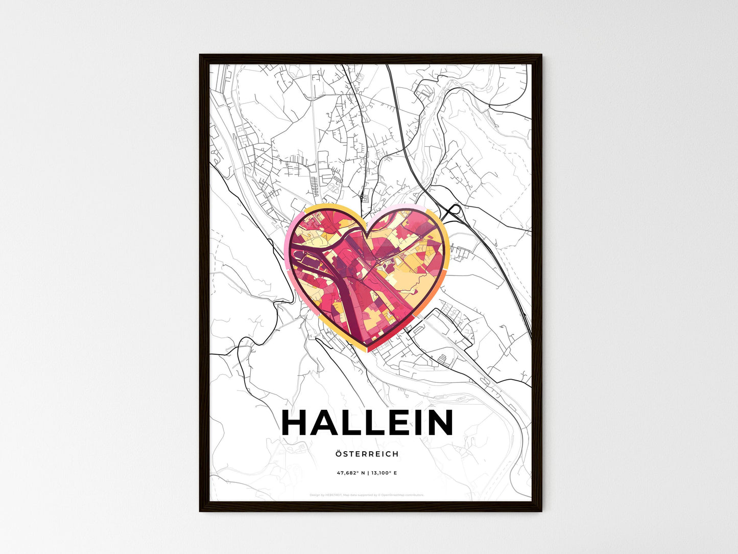 Hallein Austria wedding art map with heart icon
