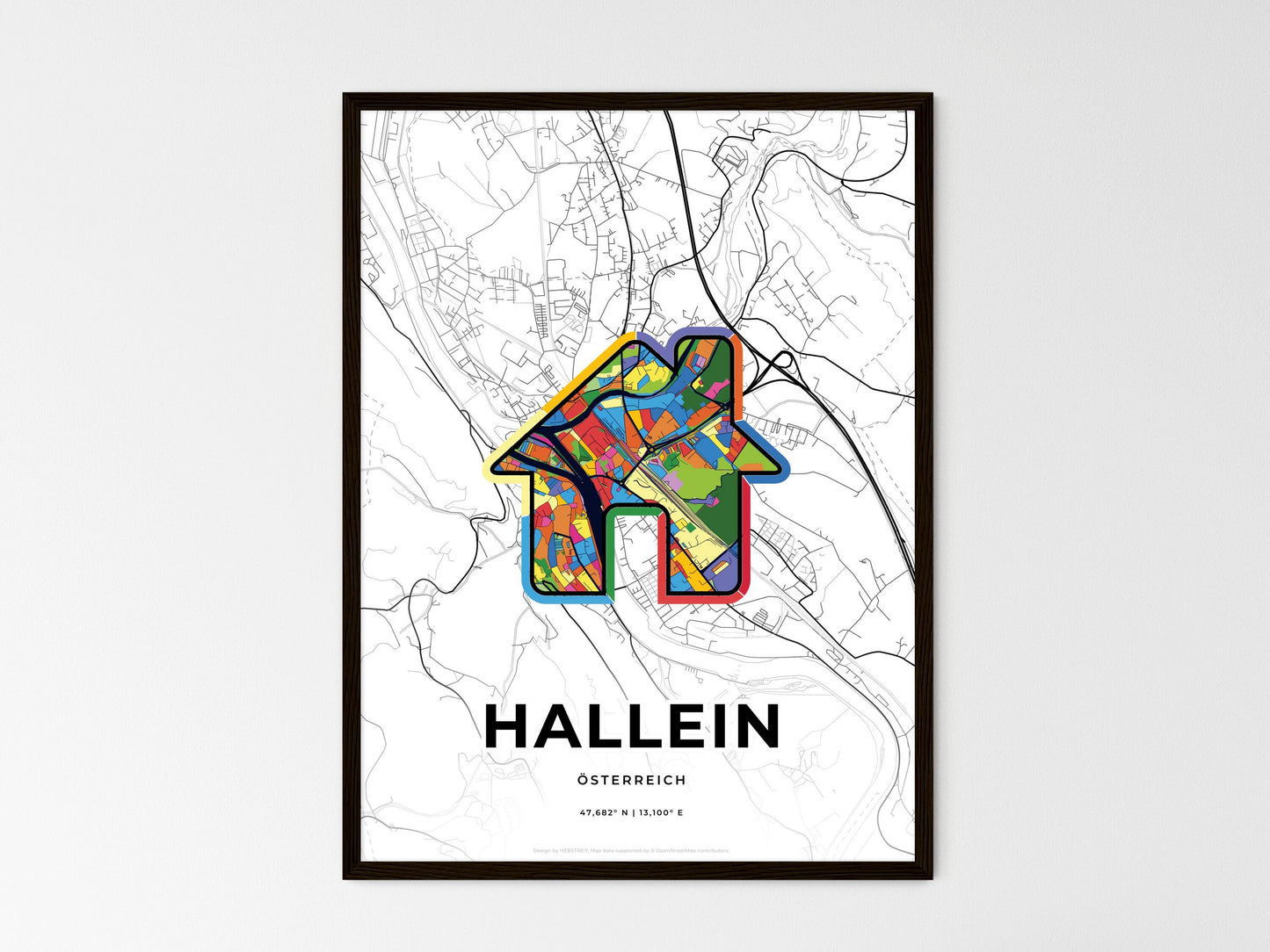 Hallein Austria wedding art map with home icon