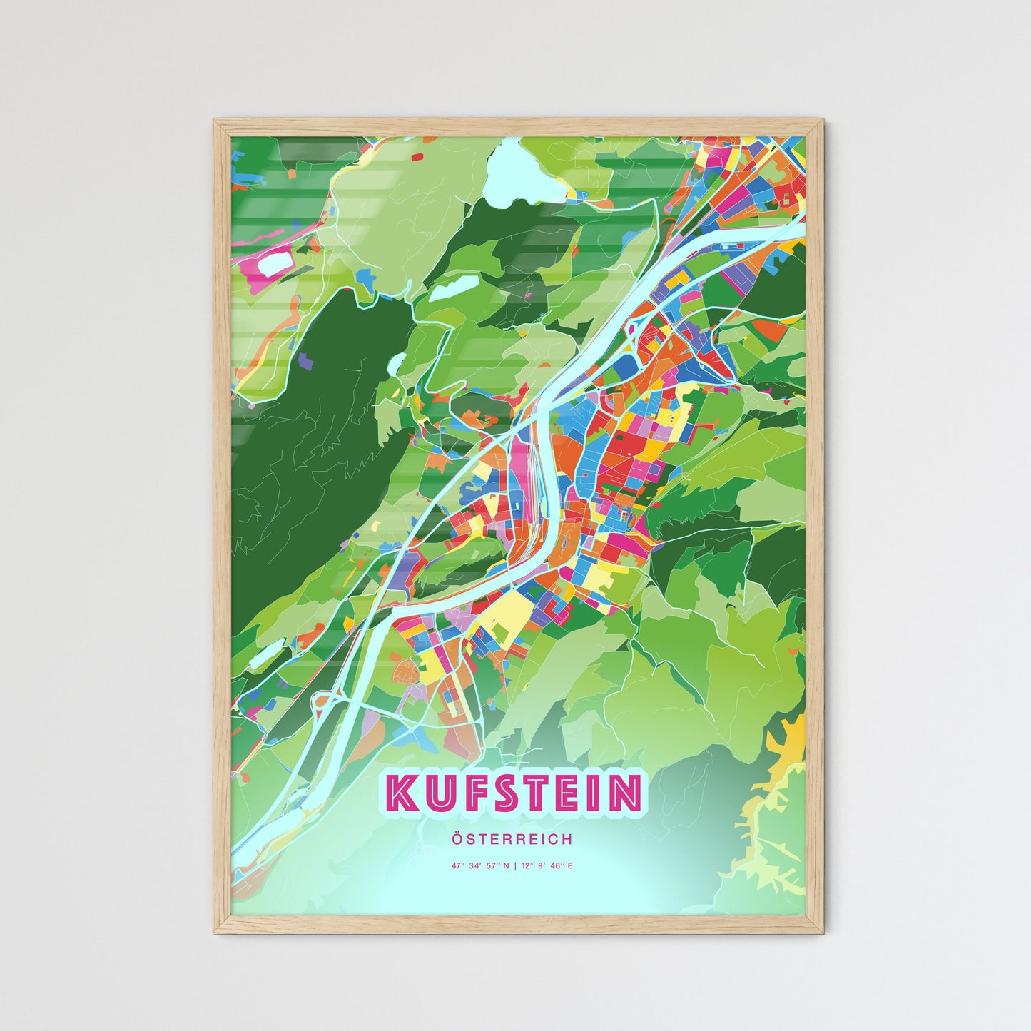 Colorful KUFSTEIN AUSTRIA Fine Art Map Crazy Colors