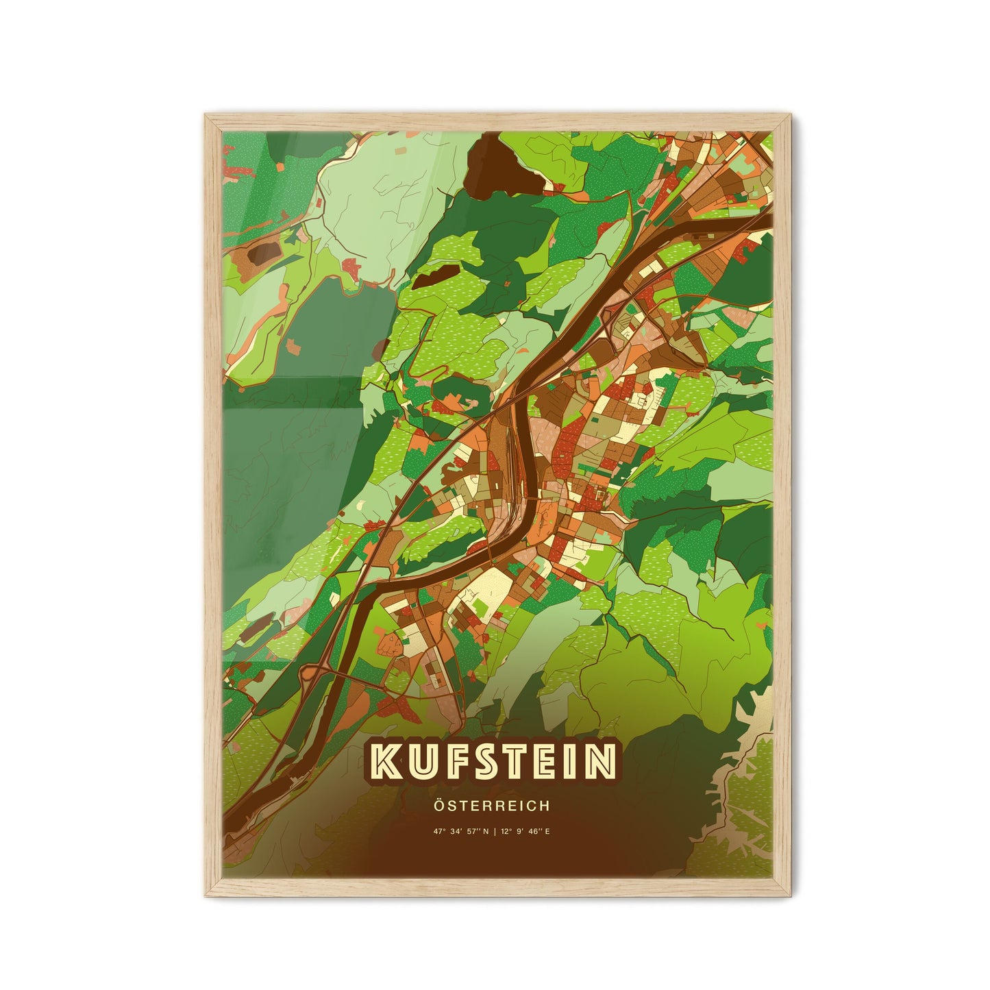 Colorful KUFSTEIN AUSTRIA Fine Art Map Farmhouse