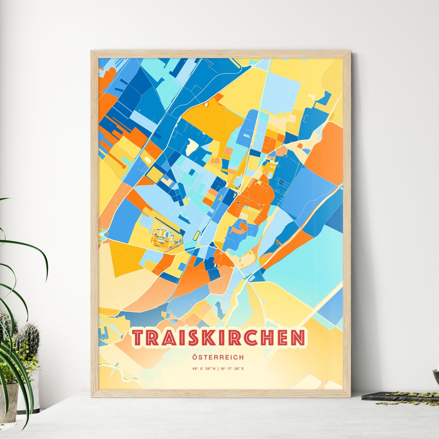 Colorful TRAISKIRCHEN AUSTRIA Fine Art Map Blue Orange