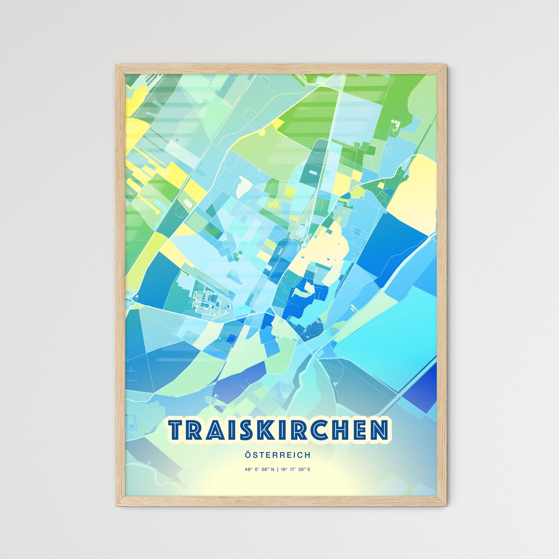 Colorful TRAISKIRCHEN AUSTRIA Fine Art Map Cool Blue