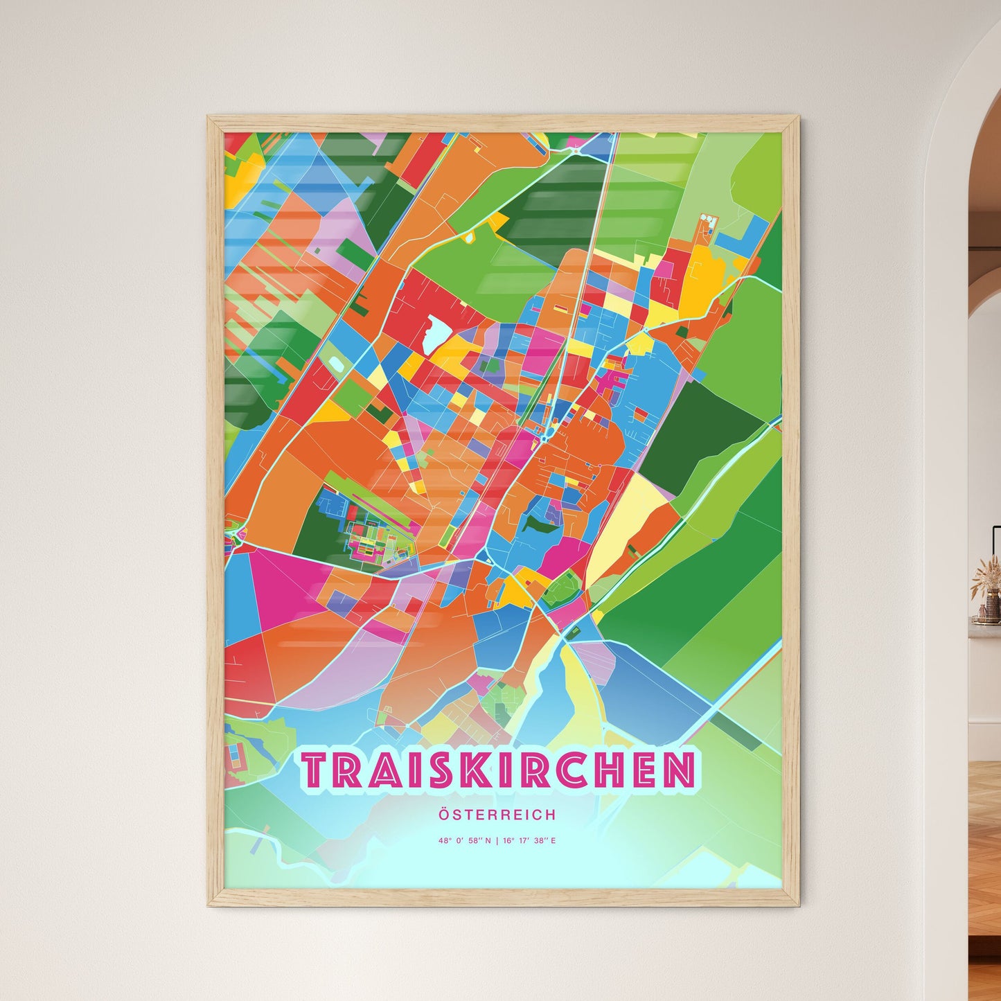 Colorful TRAISKIRCHEN AUSTRIA Fine Art Map Crazy Colors