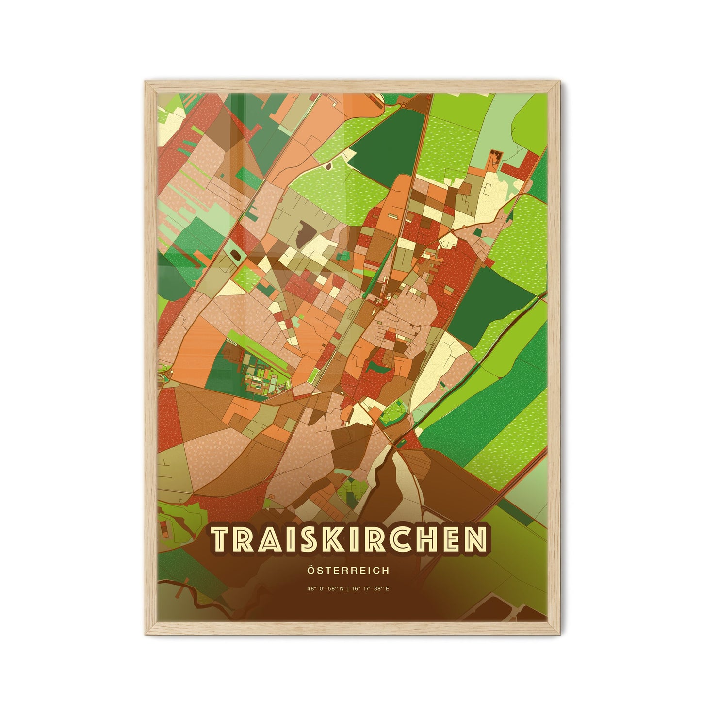 Colorful TRAISKIRCHEN AUSTRIA Fine Art Map Farmhouse