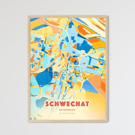 Colorful SCHWECHAT AUSTRIA Fine Art Map Blue Orange