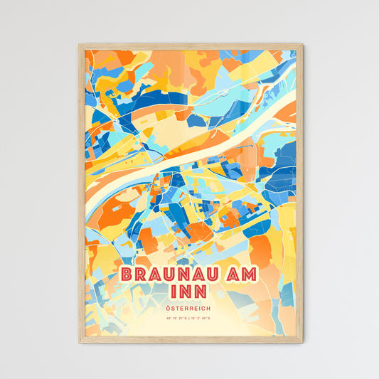 Colorful BRAUNAU AM INN AUSTRIA Fine Art Map Blue Orange