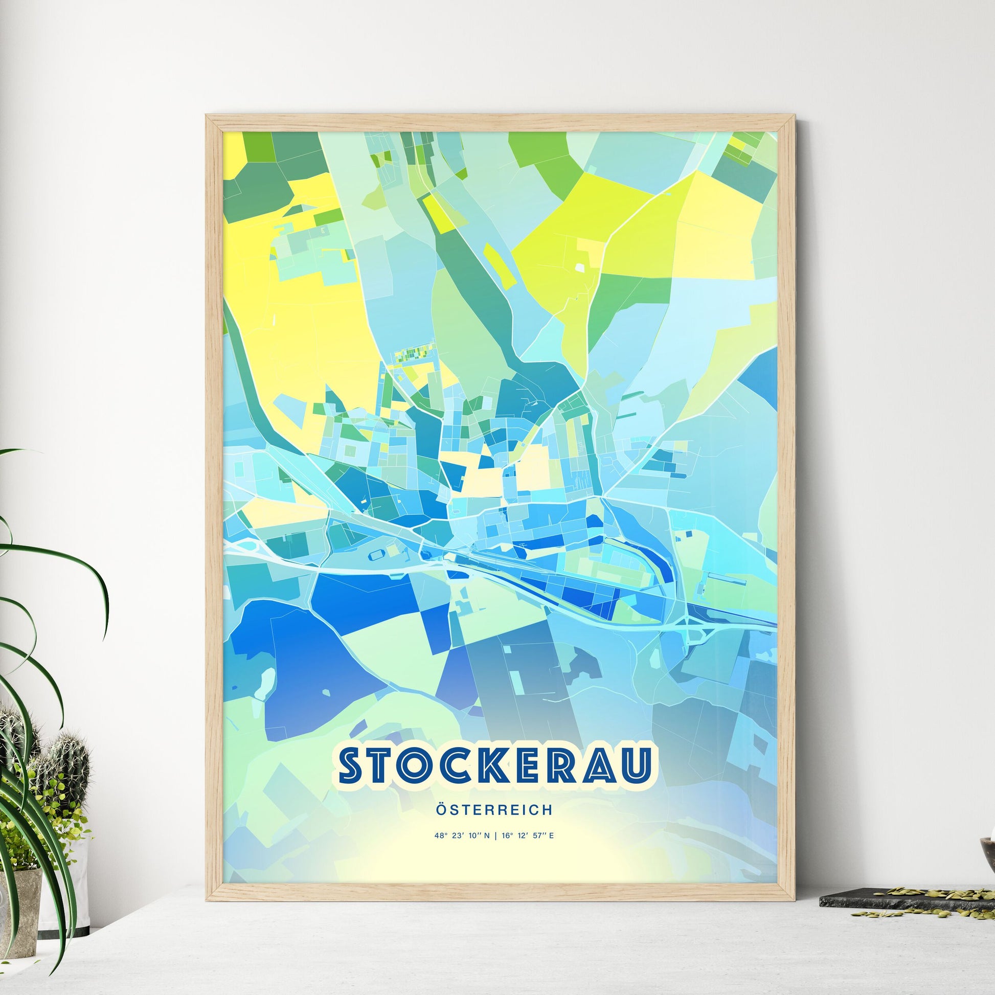 Colorful STOCKERAU AUSTRIA Fine Art Map Cool Blue