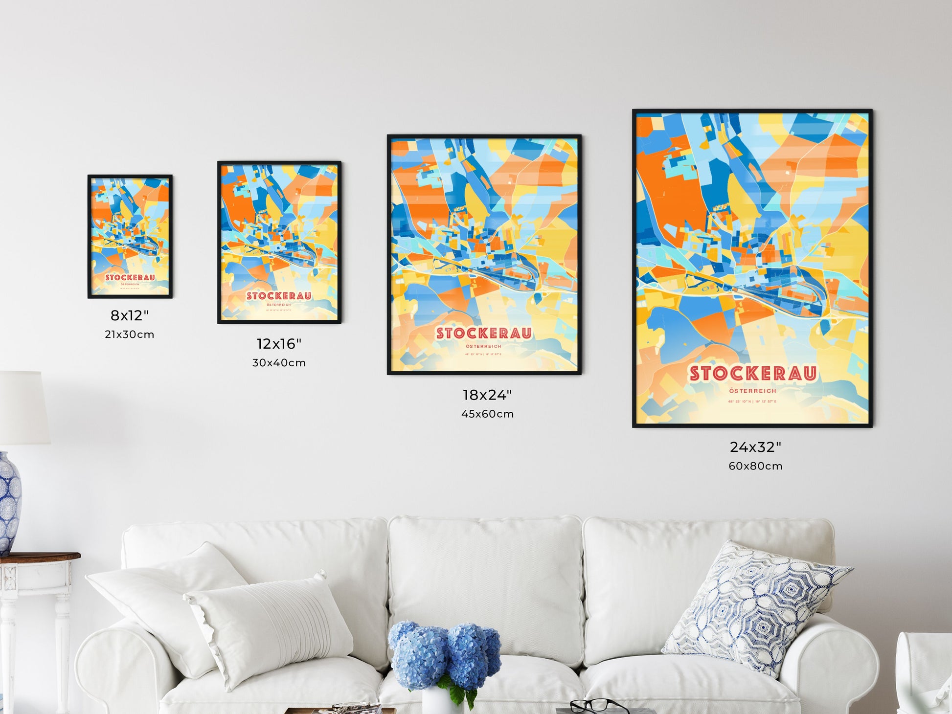 Colorful STOCKERAU AUSTRIA Fine Art Map Blue Orange