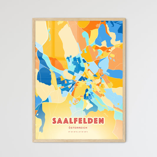 Colorful SAALFELDEN AUSTRIA Fine Art Map Blue Orange