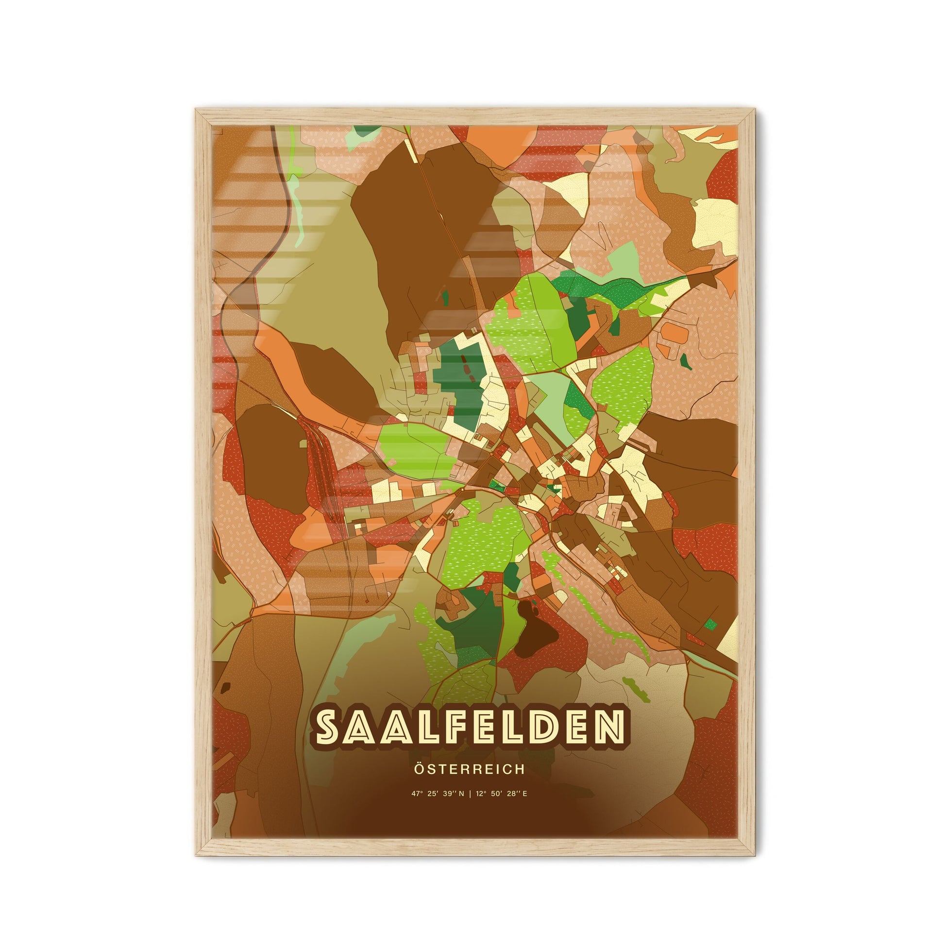 Colorful SAALFELDEN AUSTRIA Fine Art Map Farmhouse