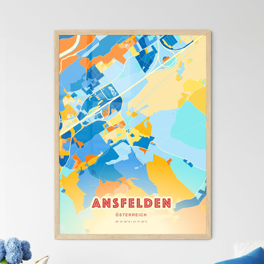 Colorful ANSFELDEN AUSTRIA Fine Art Map Blue Orange