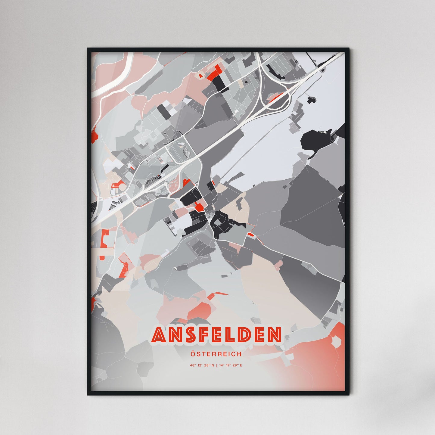 Colorful ANSFELDEN AUSTRIA Fine Art Map Modern