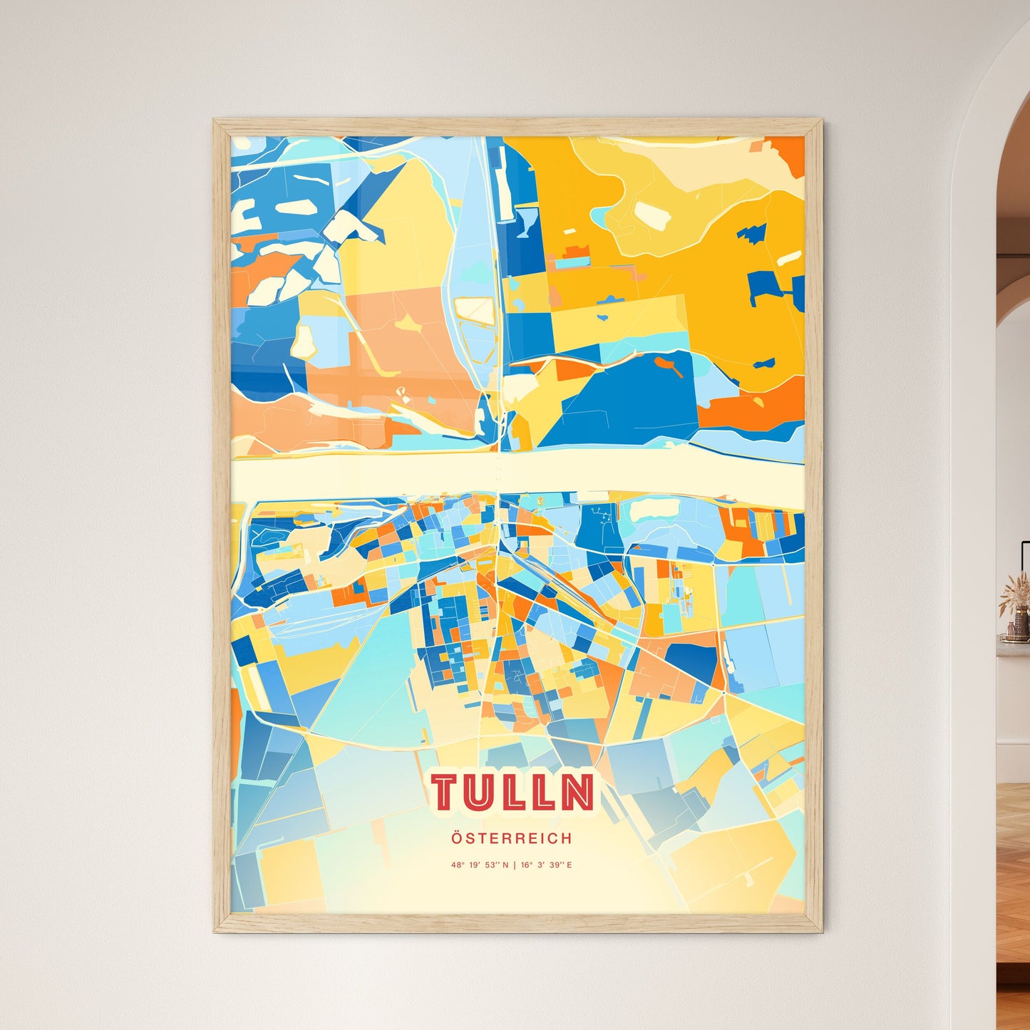 Colorful TULLN AUSTRIA Fine Art Map Blue Orange