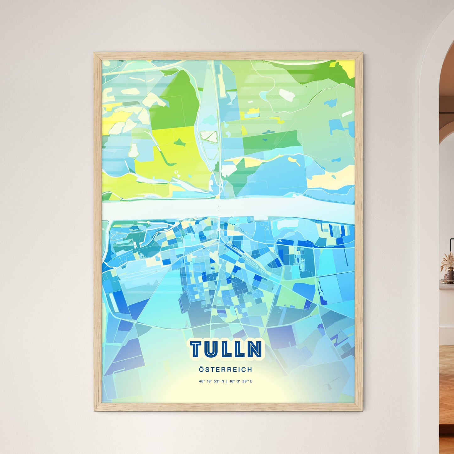 Colorful TULLN AUSTRIA Fine Art Map Cool Blue