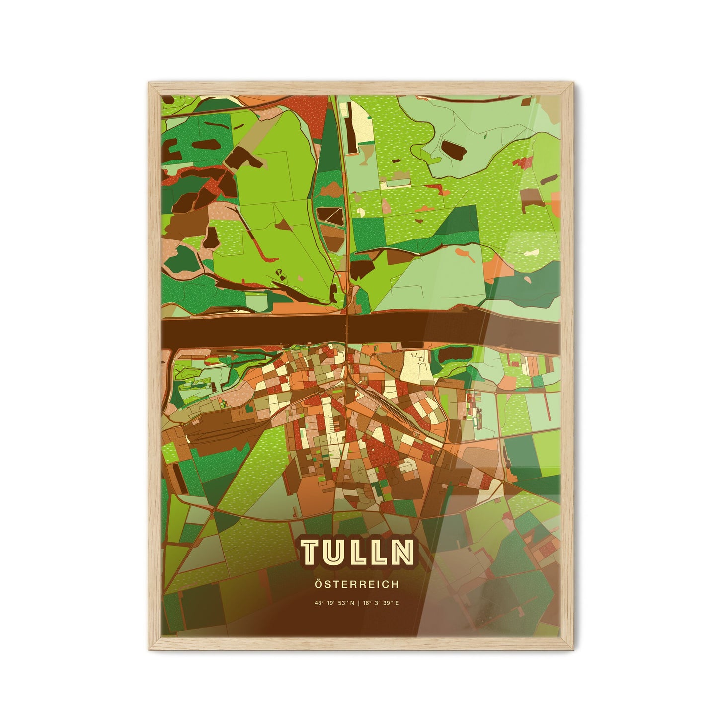 Colorful TULLN AUSTRIA Fine Art Map Farmhouse