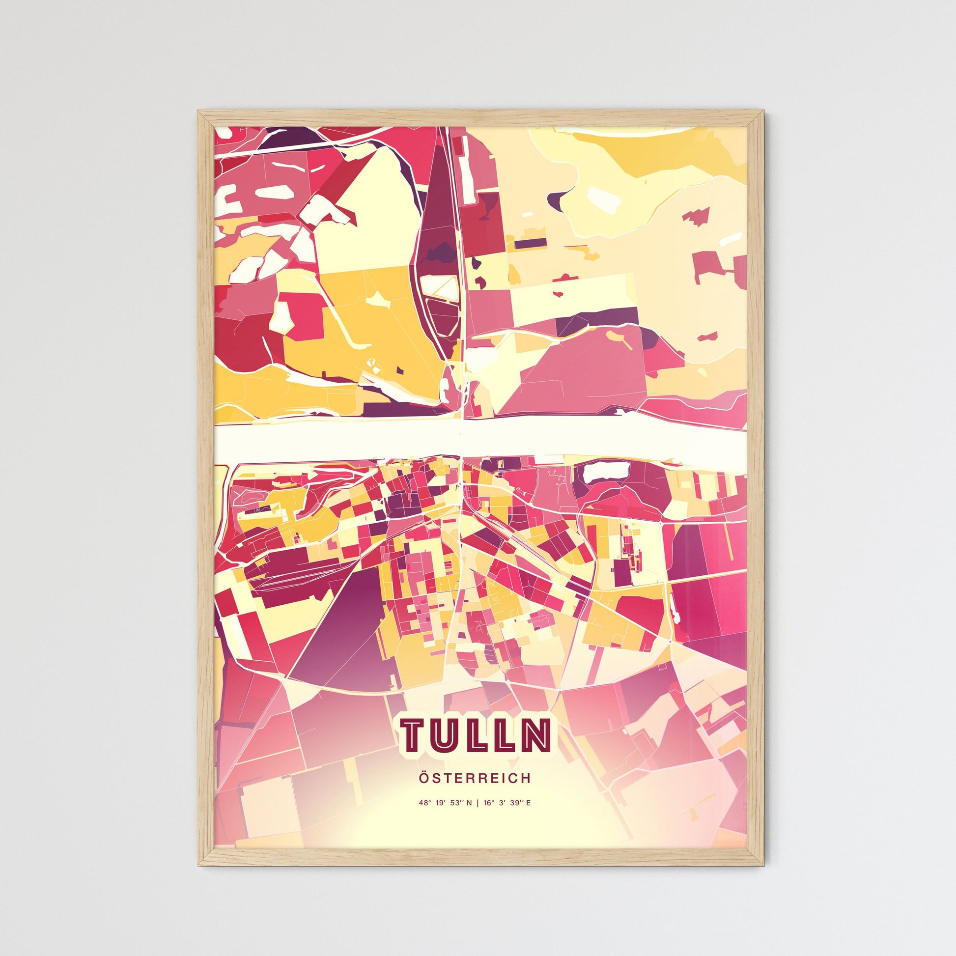 Colorful TULLN AUSTRIA Fine Art Map Hot Red