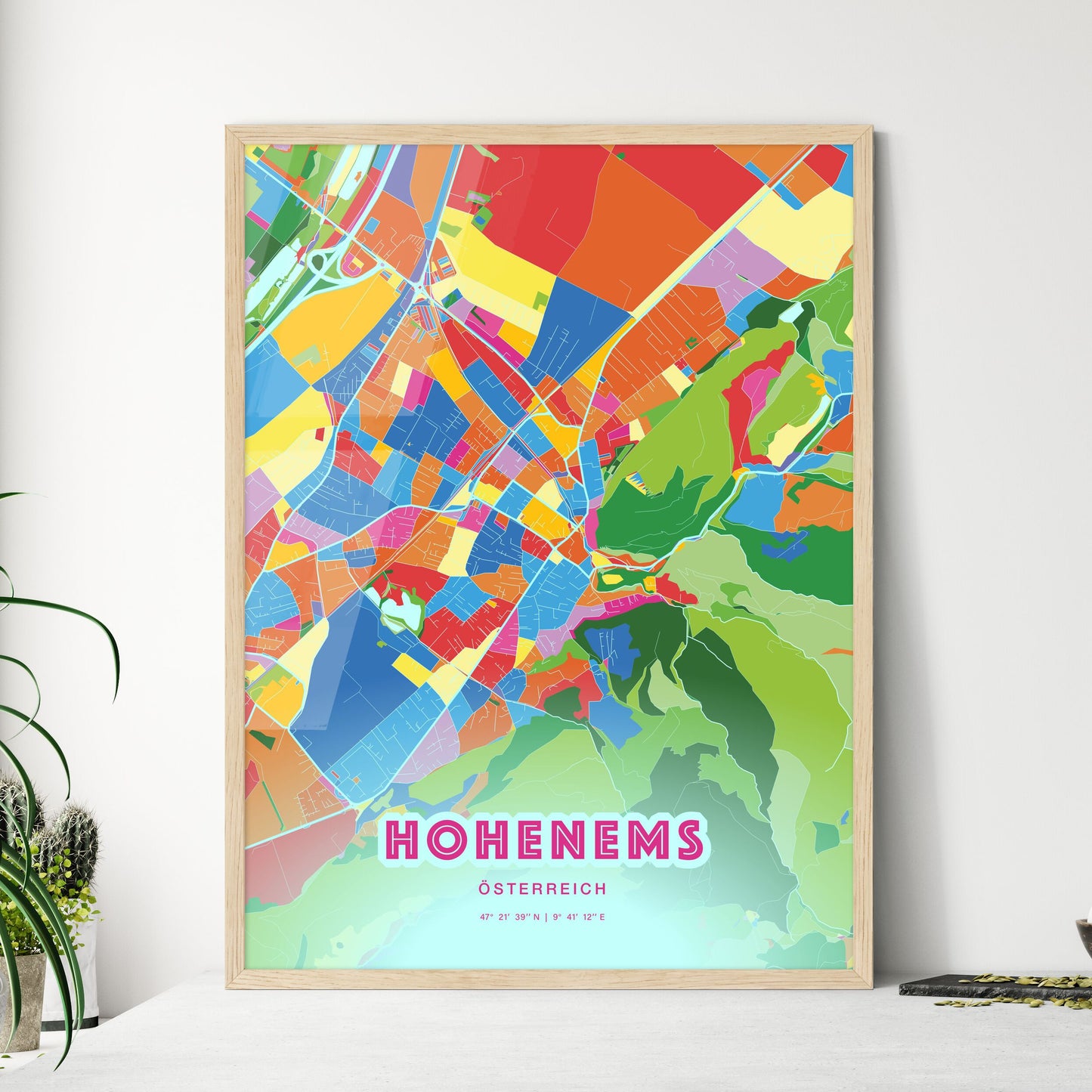 Colorful HOHENEMS AUSTRIA Fine Art Map Crazy Colors
