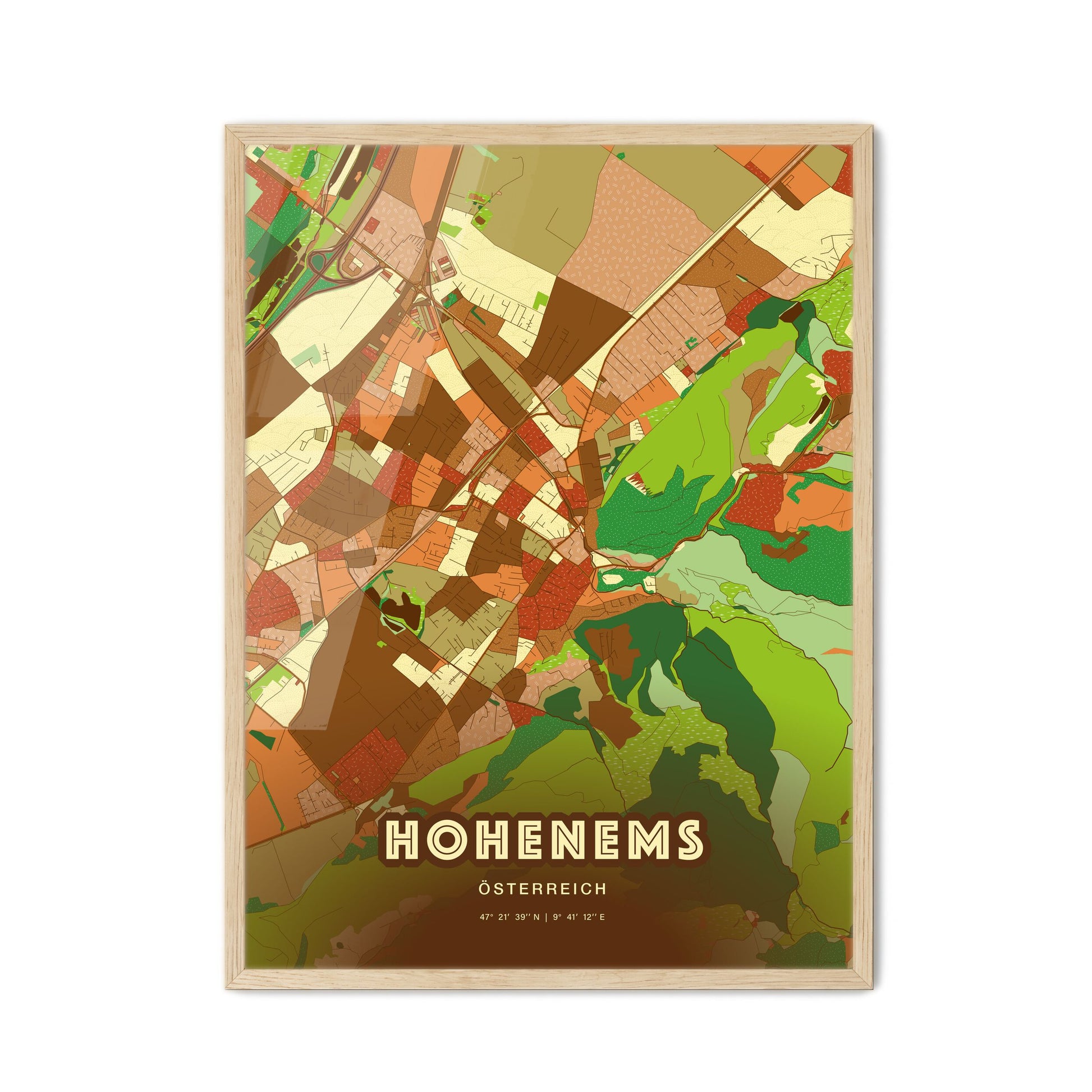 Colorful HOHENEMS AUSTRIA Fine Art Map Farmhouse