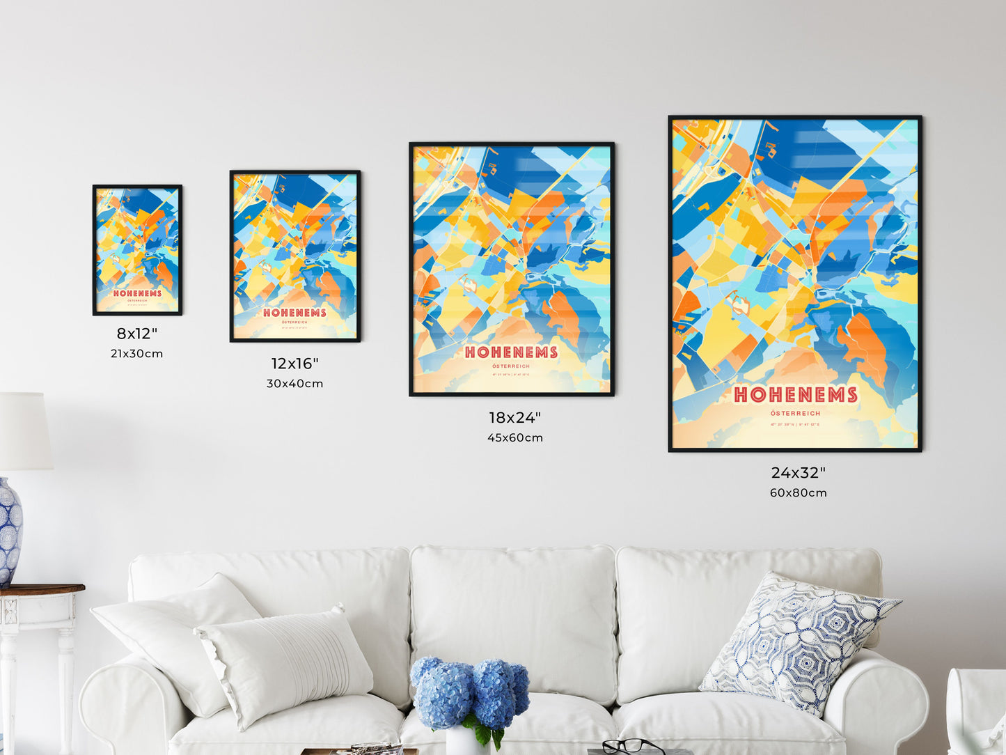 Colorful HOHENEMS AUSTRIA Fine Art Map Blue Orange