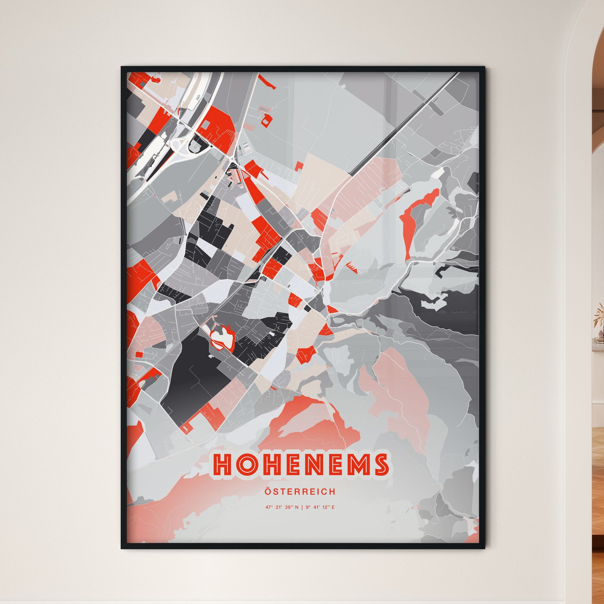 Colorful HOHENEMS AUSTRIA Fine Art Map Modern