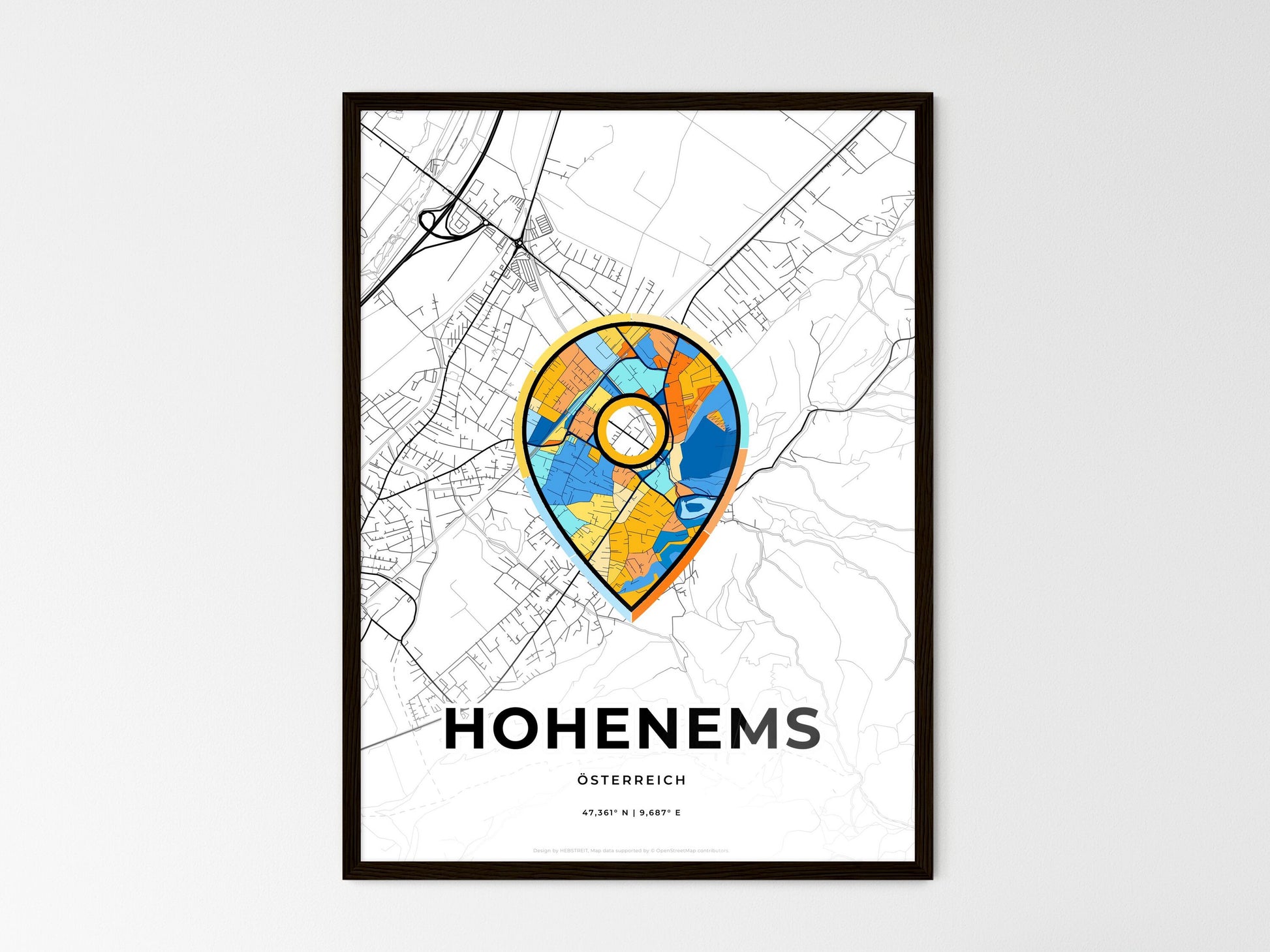 Hohenems Austria wedding art map with pointer icon