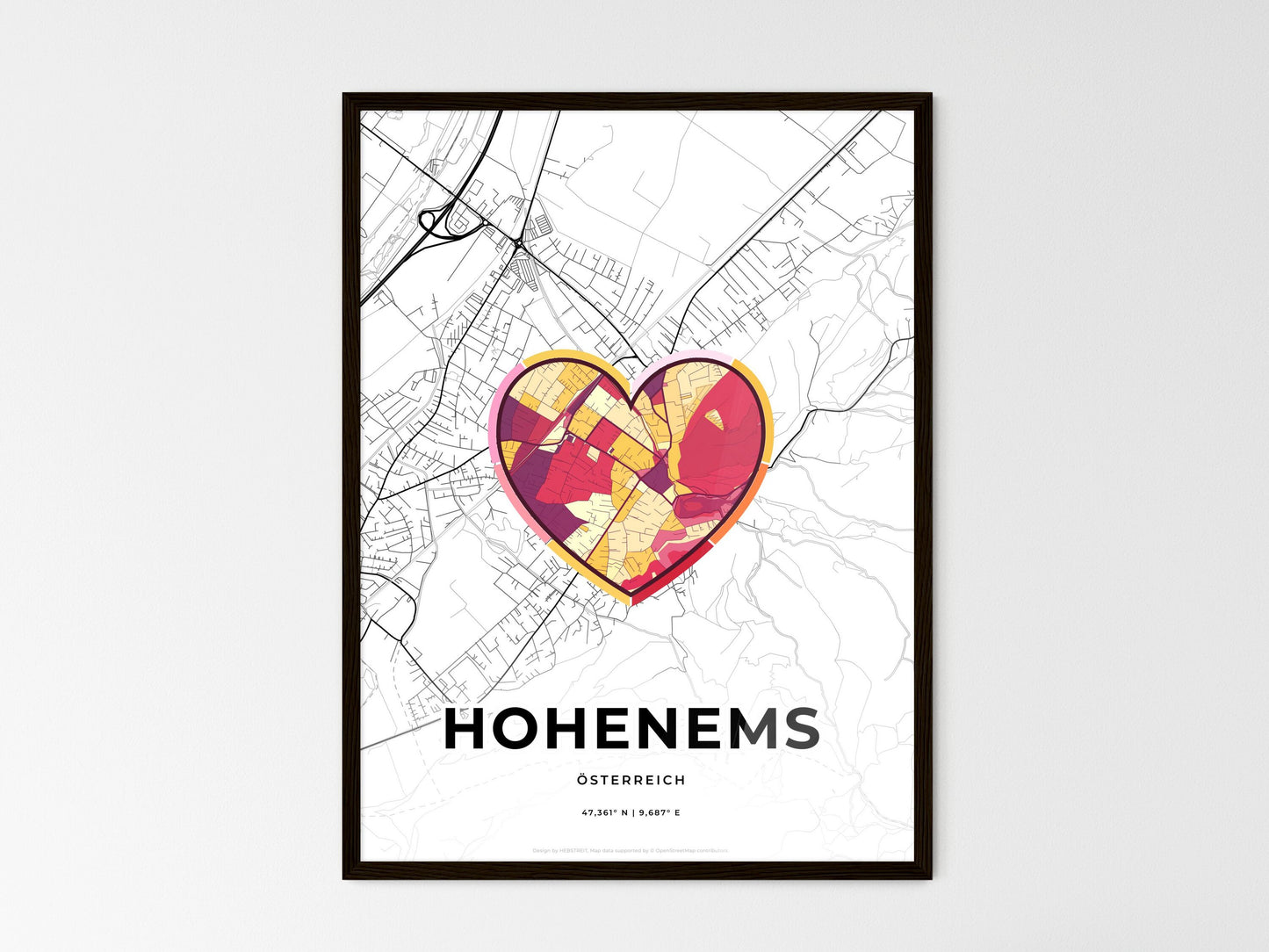 Hohenems Austria wedding art map with heart icon