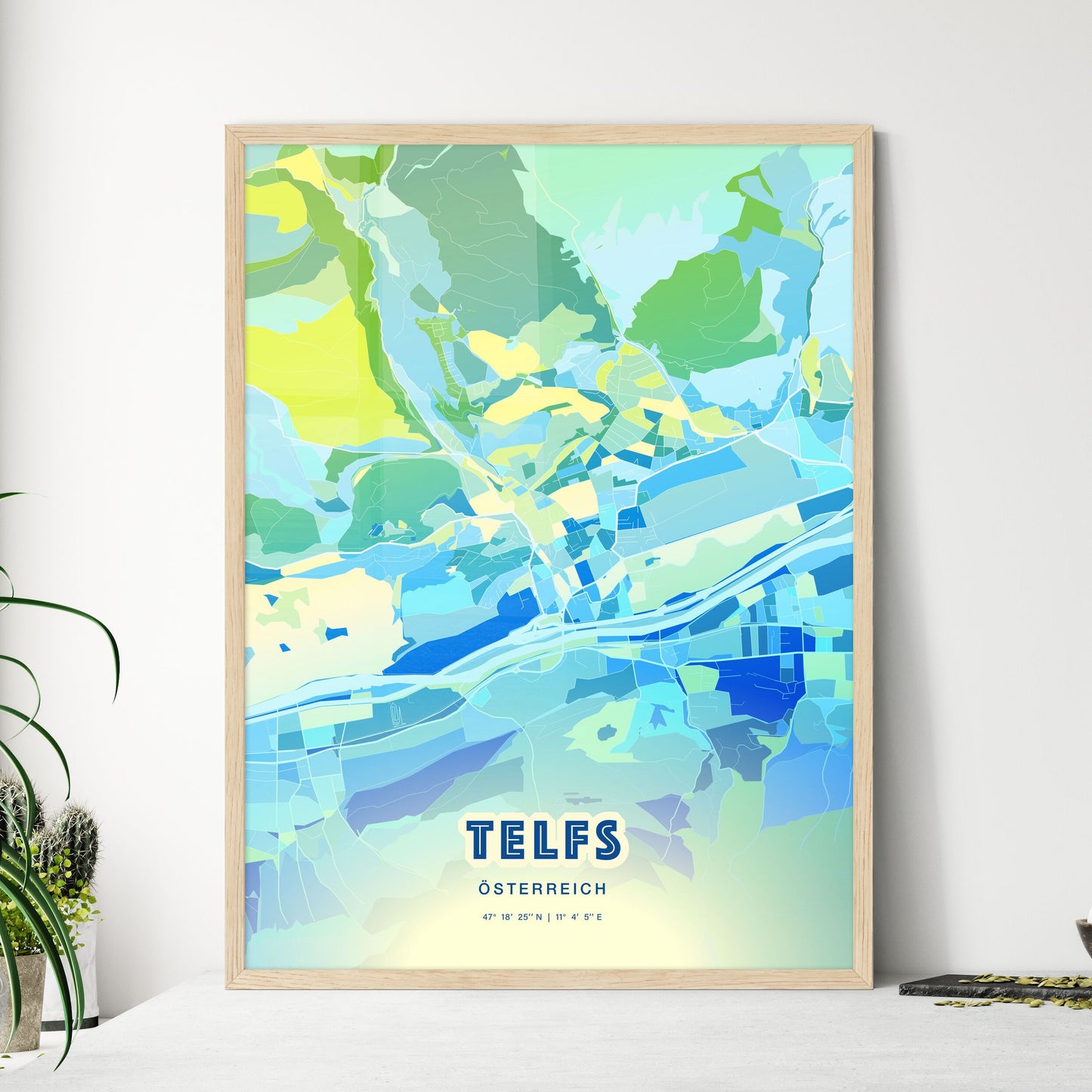 Colorful TELFS AUSTRIA Fine Art Map Cool Blue