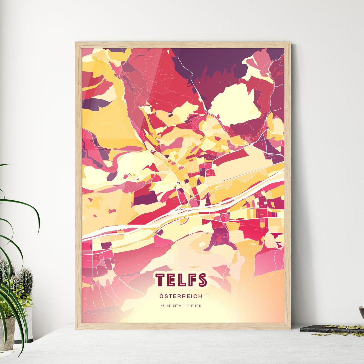 Colorful TELFS AUSTRIA Fine Art Map Hot Red