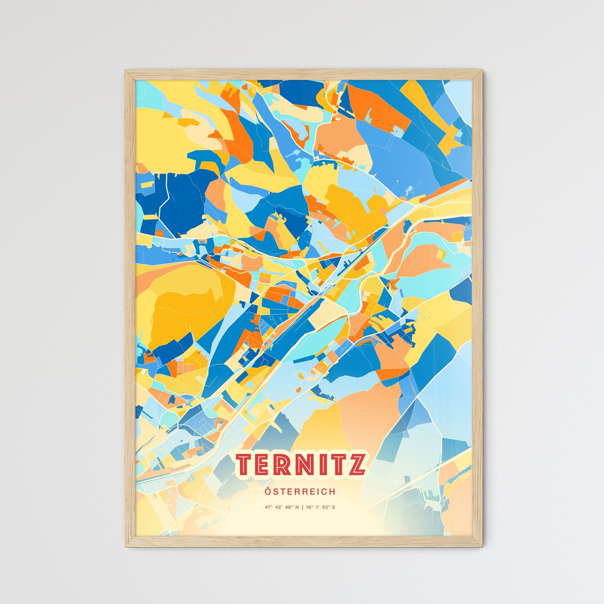 Colorful TERNITZ AUSTRIA Fine Art Map Blue Orange