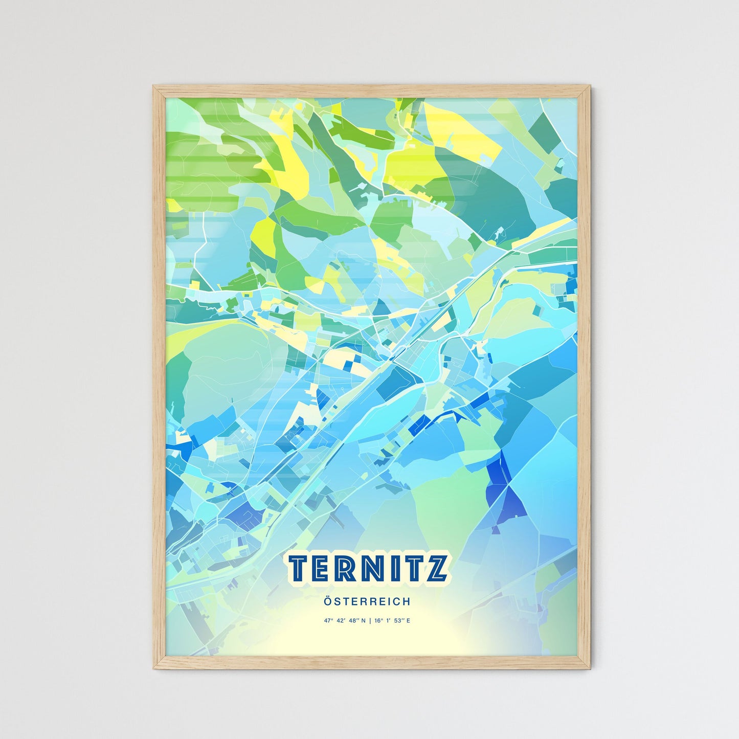 Colorful TERNITZ AUSTRIA Fine Art Map Cool Blue