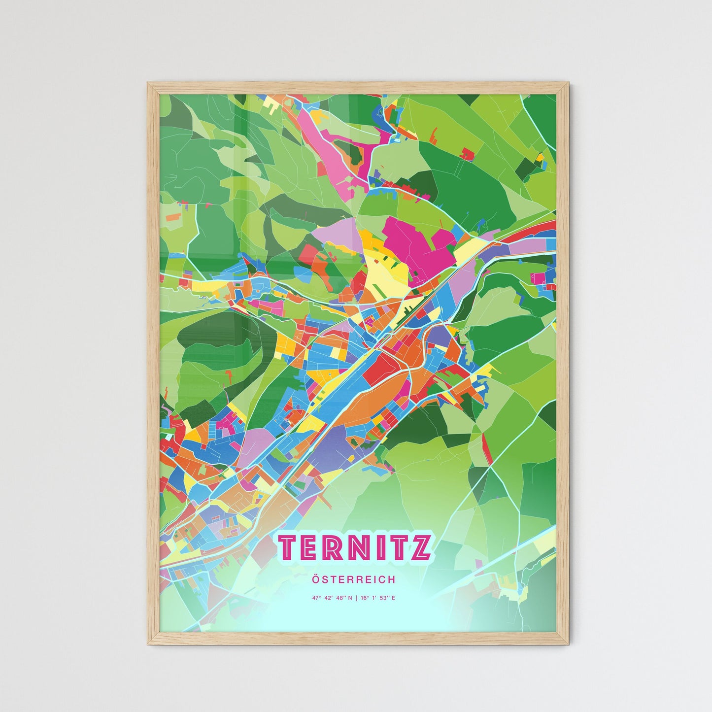 Colorful TERNITZ AUSTRIA Fine Art Map Crazy Colors