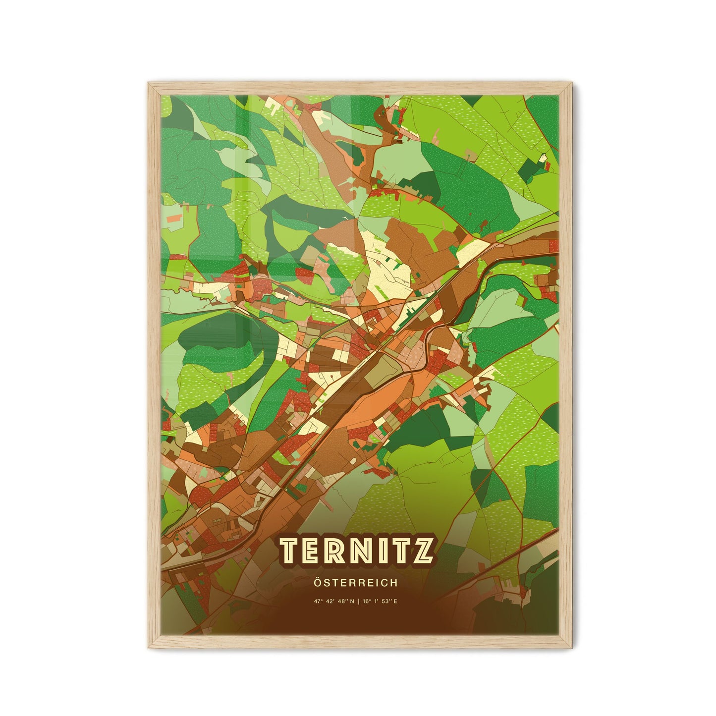 Colorful TERNITZ AUSTRIA Fine Art Map Farmhouse