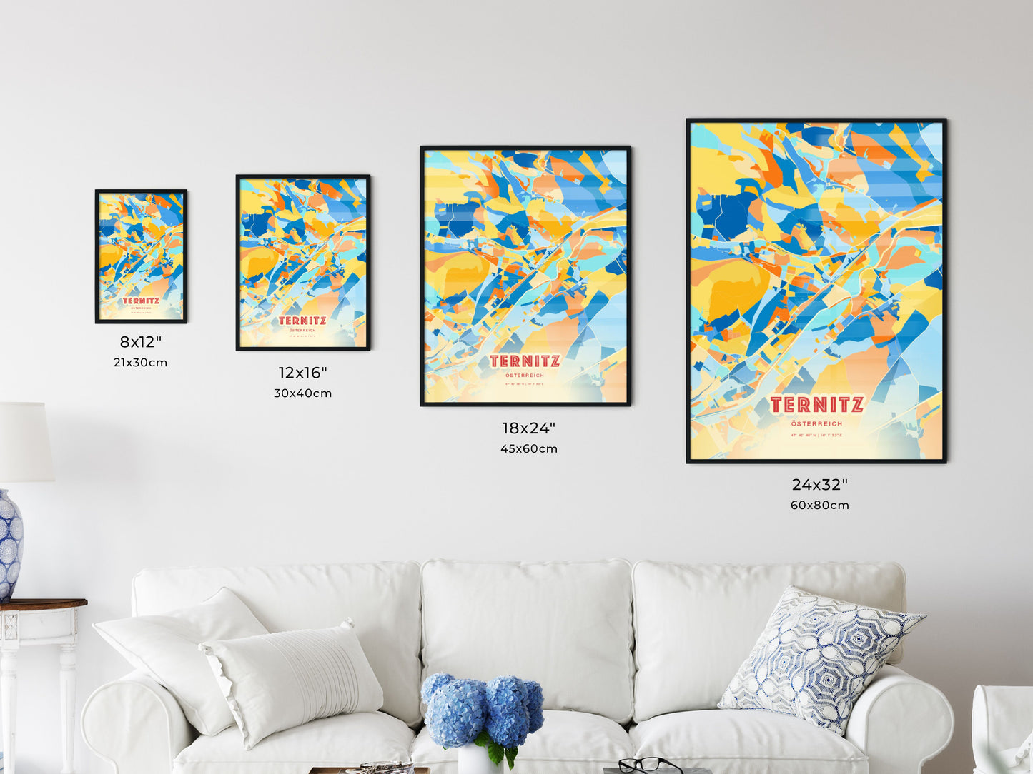 Colorful TERNITZ AUSTRIA Fine Art Map Blue Orange