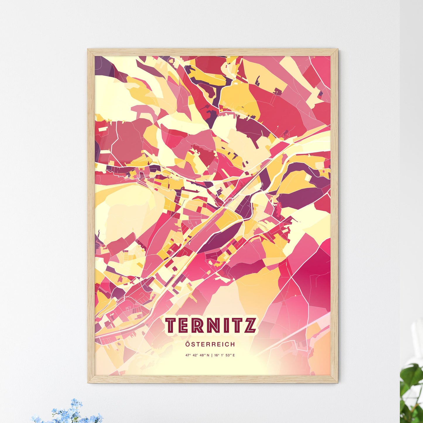 Colorful TERNITZ AUSTRIA Fine Art Map Hot Red