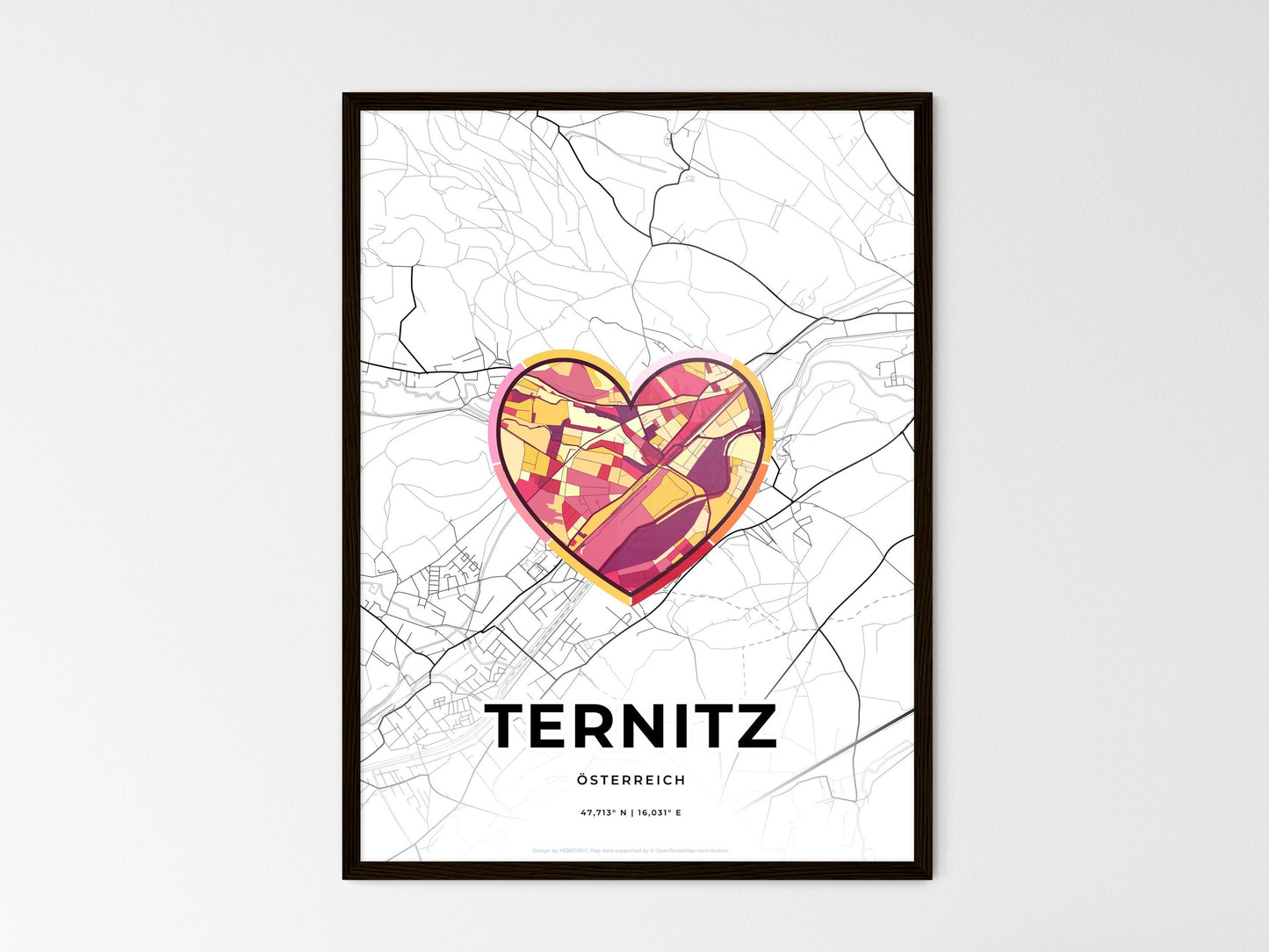 Ternitz Austria wedding art map with heart icon