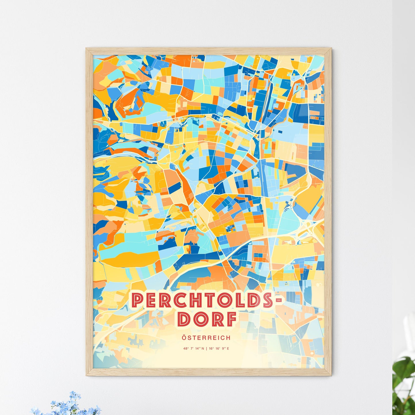 Colorful PERCHTOLDSDORF AUSTRIA Fine Art Map Blue Orange