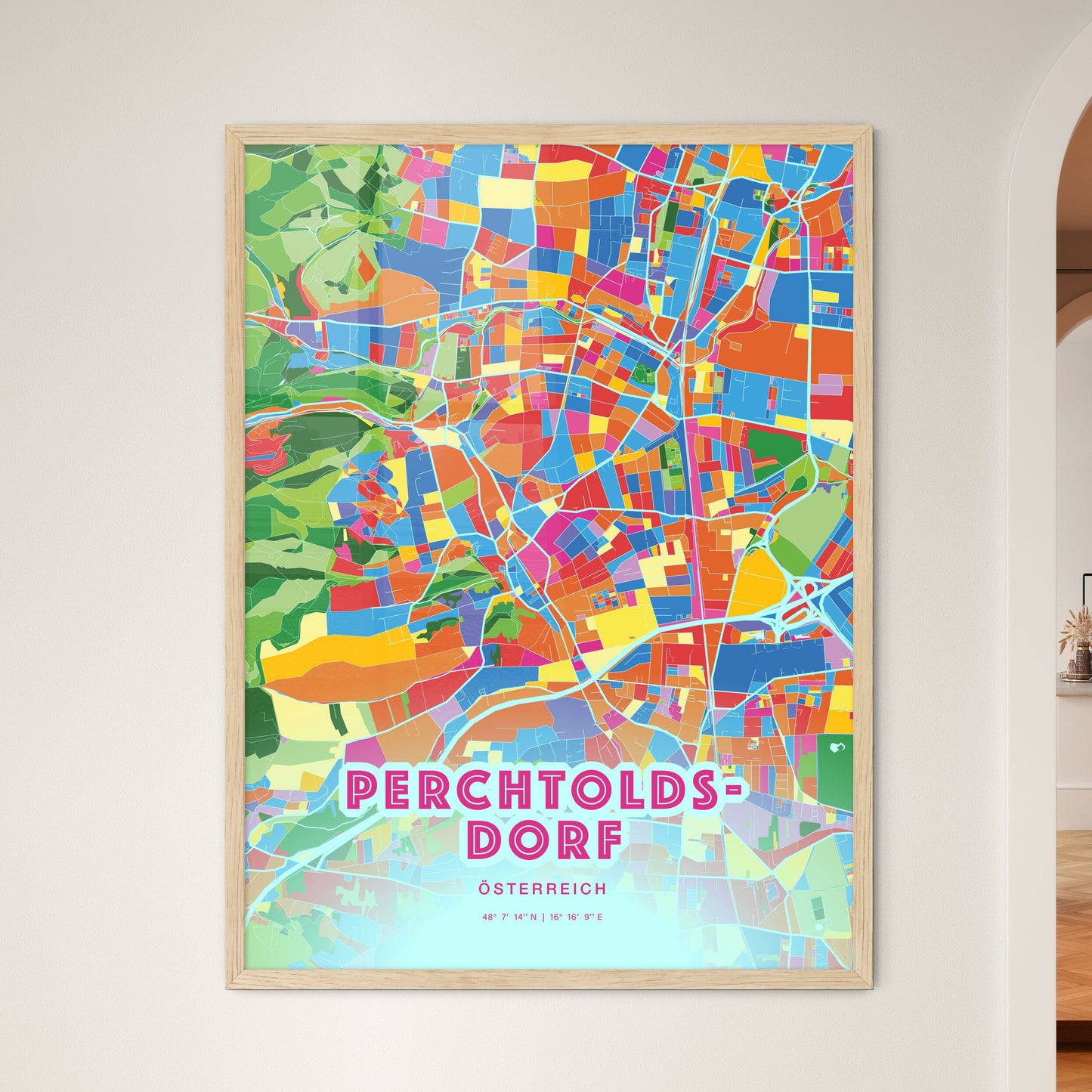 Colorful PERCHTOLDSDORF AUSTRIA Fine Art Map Crazy Colors